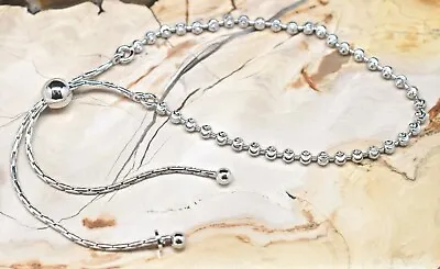 Adjustable Bolo Moon Bead Bracelet  .925 Sterling Silver 5  To 9.25  • $27