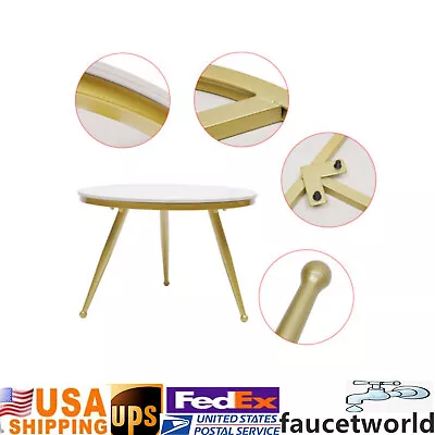 White Marble Table 60cm Round Coffee Table 3 Gold Leg Bedroom Office Cafe Table • $111.15