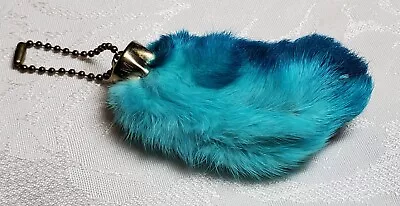 Vtg 1970's USA Lucky Charm RABBIT'S FOOT KEYCHAIN Two Tone Teal 3  • $9.99