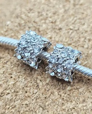 2 Authentic Sparkling Silver Cz Wide Spacer European Charm Beads   • $13.95