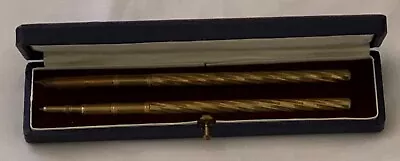 Antique Brass Set Of Dip Pen And Pencil Both Have Spiral Shafts And Plain Ferul • $95