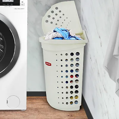 Curver Corner Laundry Basket Linen Washing Clothes Storage Hamper Plastic Rattan • £14.99