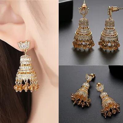 $24.71 • Buy Indian Jhumka Jhumki Zircon Drop Bollywood Earrings Gold Plated Gypsy Jewelry