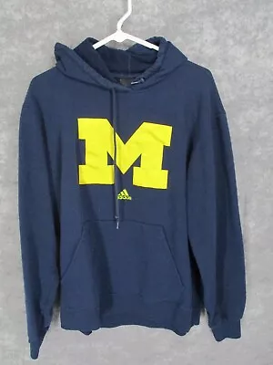 Michigan Adidas Men's Sweatshirt Large Wolverines Hooded Fleece Lined Blue Logo • $21