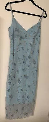 Vintage 90s Y2K Baby Blue Dress Size 12 Floral Slip Dress • $55