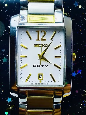 Rare Near Mint Seiko (coty) 7n32-0dr0 24kt Gold Plated /ss Date  Mens Watch • $29.99