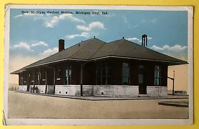 Vtg Postcard 1920s Photo New MI Railroad Station Lake Michigan City IN Indiana ￼ • $12