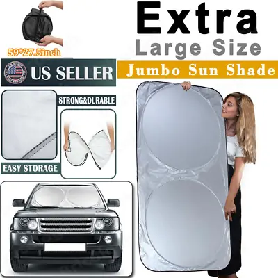 $6.68 • Buy Folding Jumbo Front Rear Car Window Sun Shade Auto Visor Windshield Block Cover
