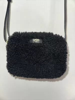 UGG Shearling Trim Classic Cross Body Purse • Black Sherpa Suede • $24.99