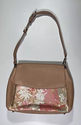 Vera Bradley Tan & Pink Floral Leather Marlo Satchel Handbag Purse • $58