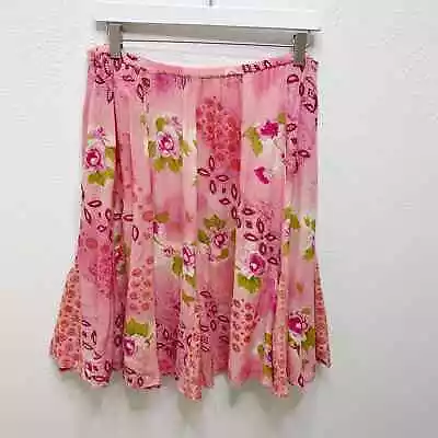 Bila Sz L Floral Crepe Crinkle Rayon Flare Skirt Pink Cottagecore Boho Granny • $24.67