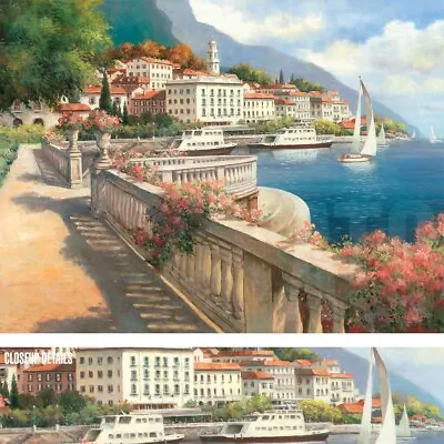 40W X30H  LAGO DI COMO I By T.C CHIU - ITALIAN LANDSCAPE SAILBOATS VILLA CANVAS • $239