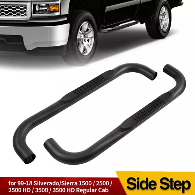 For 99-18 Silverado/Sierra 1500 Regular Cab 3  Step Bars Running Boards Black • $110.70