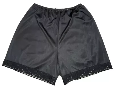 Vtg Vanity Fair Silky Nylon Pettipants Panties Bloomers Black W Lace M 34-36 • $7.99