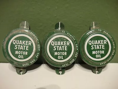 Vintage Lot Of 3 NOS QUAKER STATE Motor Oil Bottle Metal Cap Lid Top Gas Station • $10.99