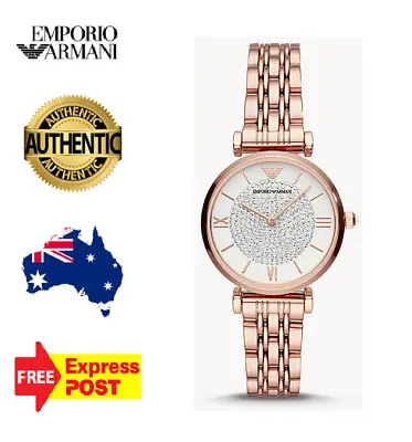Emporio Armani Gianni T-bar Ar11244 Rose Gold/white/crystal Womens Quartz Watch • $228.99