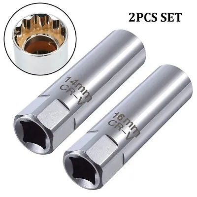 2PCS Car Spark Plug Socket Wrench 12PT Thin Wall 3/8  5/8  Drive Sleeve Magnetic • $13.99