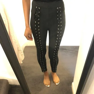 Brand New Black Lace Up Celebrity Style Bodycon Leggings Size Small • £20