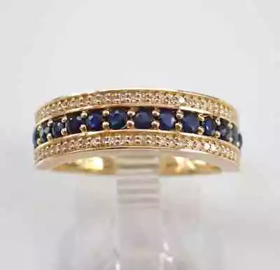2Ct Round Cut Lab Created Blue Sapphire Band Ring 14K Yellow Gold Plated Silver • $149.99