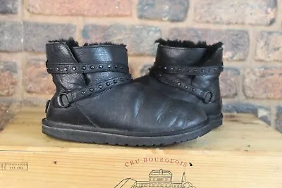 Black Leather Sheepskin Ugg Australia Emerson Biker Boots Size 6.5 / 39 Used • £16