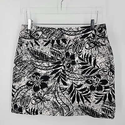 Tribal Skirt Womens 10 Short Lined Tropical Floral Pockets Mini Black White • $34.99