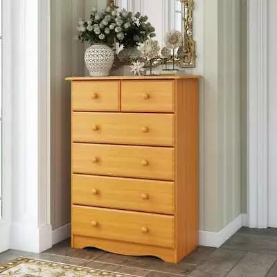 Honey Pine Finish 6 Drawer Dresser Solid Wood Chest Of Drawers • $399.77