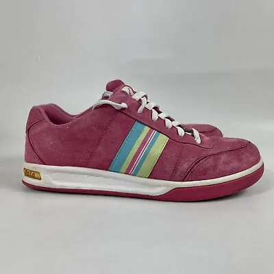 $22.40 • Buy Polo Ralph Lauren Sneaker Shoe Pink Canvas Suede Womens Size 8 Stripes ￼