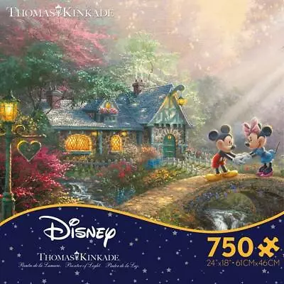 Thomas Kinkade Disney 750 Piece Jigsaw Puzzle Mickey & Minnie Sweetheart Bridge • $28