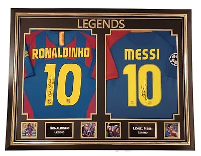 Framed MESSI And Ronaldinho Signed Shirt Autographed Jerseys • £1795