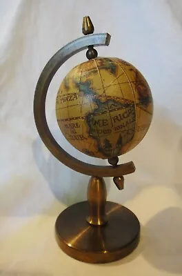 Vintage MCM Miniature Desk Top Brass Stand Olde World Globe Made In Italy • $34.95