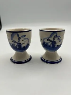 Delft Blue Hand Painted Egg Cups - Set Of 2 No Chips Or Cracks • $10.20