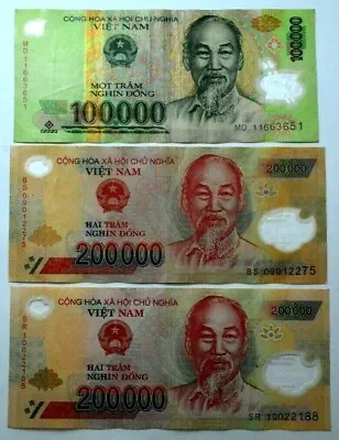 200000 200000 100000 Vietnamese Banknote Vietnam Dong Vnd Bill Polymer Currency! • $69.99