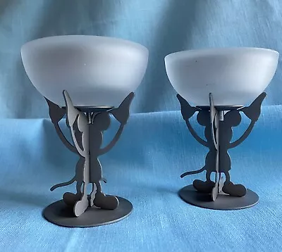 Pr Disney Mickey Mouse Tea Light Votice Candle Holders Metal & Glass Zak Designs • $14.95