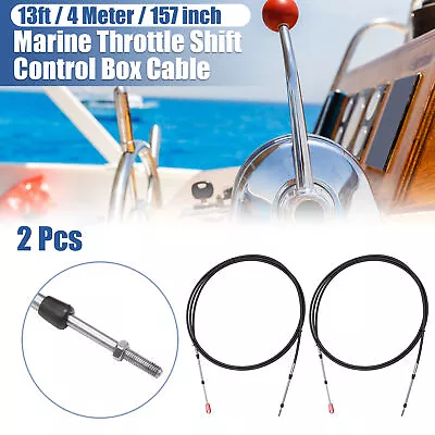 2 Pcs 13ft 157 Inch Marine Throttle/Shift Control Box Cable With Clevis Black • $44.17