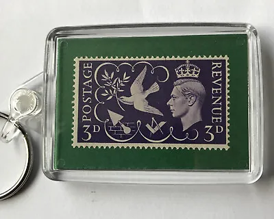 Two Victory STAMP  KING GEORGE VI KEYRING SQUARE AND COMPASS FREEMASONS • £10