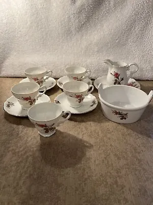 Vintage ~ Nasco Del Coronado Moss Rose Gold Rim Tea Set ~ 12 Pieces • $36