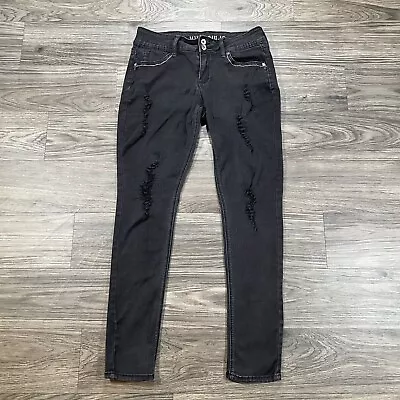 $14 • Buy HYDRAULIC Womens Dark Wash Embroidered Jeans Size 9/10 Lola Skinny Distressed