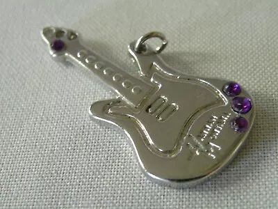 Vtg. Disney Hannah Montana Guitar Pendant Silver Tone Purple Rhinestone NO Chain • $8