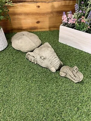 £29.95 • Buy Stone Garden 3 Piece Laying Submerged Elephant Statue Gift Ornament