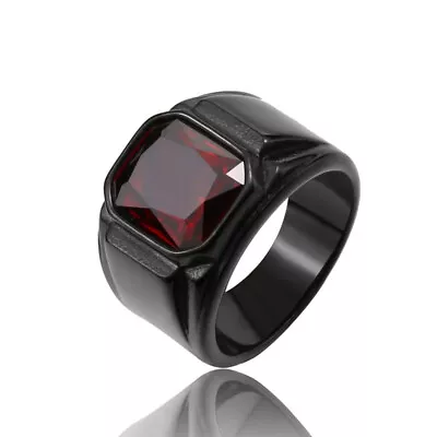 Red Stone Inlay Retro Wedding Ring Stainless Steel Men's Vintage Band Ring Black • $11.99