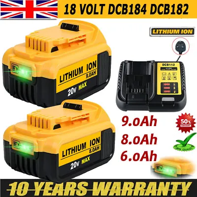 For DEWALT DCB184 18V 8.0Ah 9.0Ah XR Li-ion Slide Battery DCB183 DCB182 /Charger • £55.89