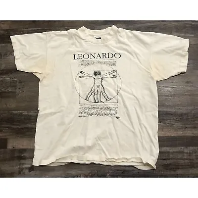 Vintage Leonardo Da Vinci Vitruvian Man Mens 2XL White T Shirt • $34.97