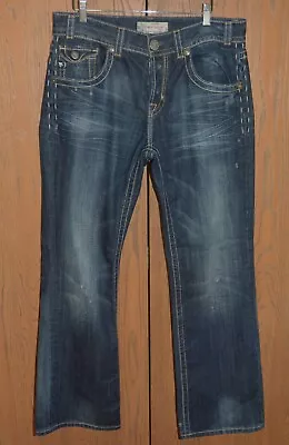 MEK Men's OLDHAM Boot Cut Blue Jeans Size 34 X 34 Factory Distressed • $49