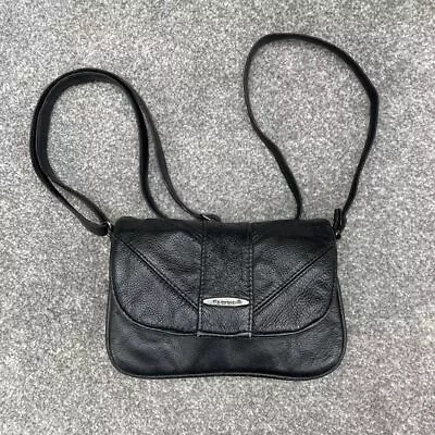 Fabretti Black Genuine Leather Handbag Shoulder Bag Satchel Crossbody • £14.99