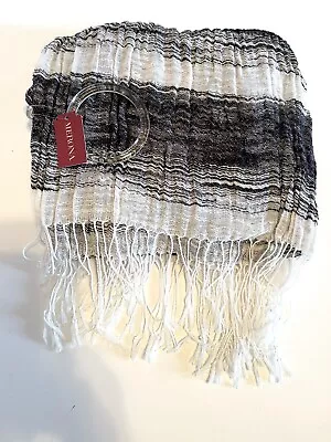 Merona Womens Scarf Wrap Black White Striped Fringe 24 “X 72” NEW • $10.99