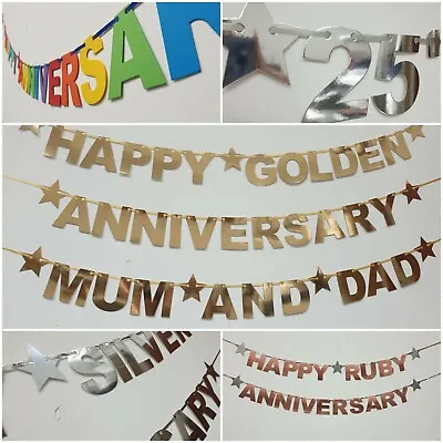 £5.99 • Buy Personalised Wedding Anniversary Golden Silver Diamond Banner Bunting Decoration