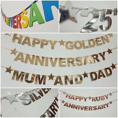 Personalised Wedding Anniversary Golden Silver Diamond Banner Bunting Decoration • £5.69