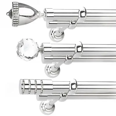 Metal Double Curtain Pole Rail Rod Set 25/25mm Inox (stainless Steel) Classic • £39.35