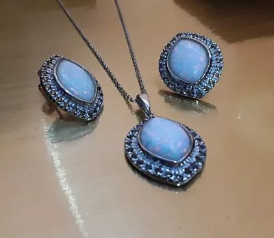 Sterling Silver 925 OPAL Necklace & Earring Set A Great Gift Idea!  • $19.99