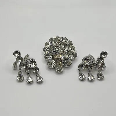 Vintage Signed EISENBERG Brooch And Earring Crystal Rhinestone Set  • $99.99